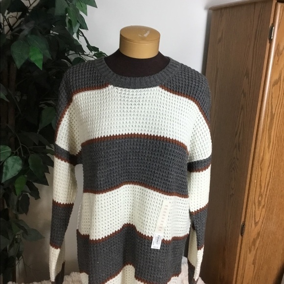 SO XXL cream brown gray pullover sweater with rounded hem - Picture 6 of 14